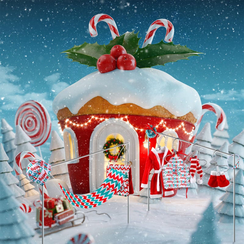 Bencailor Christmas Elf Accessories Elf Clothes Set Including Bathrobe Christmas Sleeping Bag Apron Hammock Shoes Scarf for Xmas New Year Party Decor(Vivid Style) - Image 2